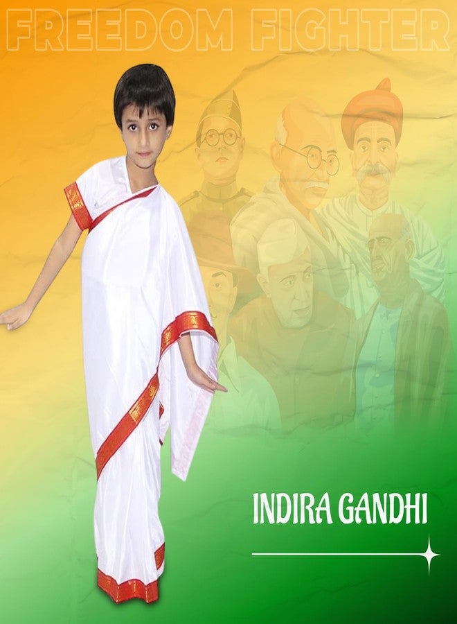 كاكو فانسي دريسيس زي تنكري من البوليستر من كاكو، مستوحى من البطلة الوطنية والمناضلة من أجل الحرية إنديرا غاندي، للبنات | زي تنكري ليوم الاستقلال ويوم الجمهورية - أبيض، مقاس 3-4 سنوات، للبنات - Image 4